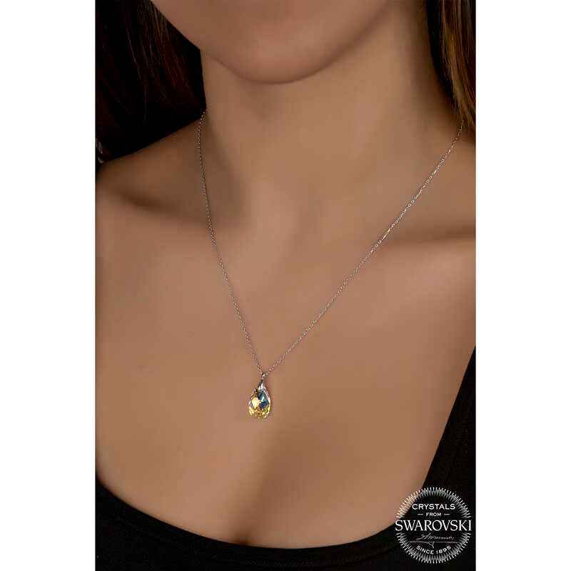 Swarovski Crystal Stone Drop Women's Silver Necklace