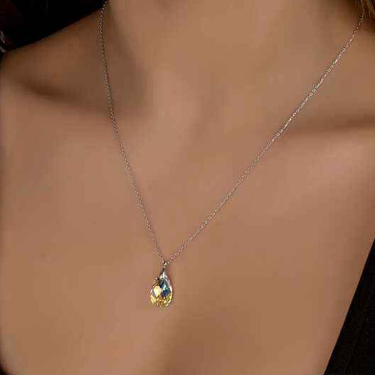 Swarovski Crystal Stone Drop Women's Silver Necklace