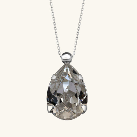 Crystal Stone Drop Women's Silver Necklace