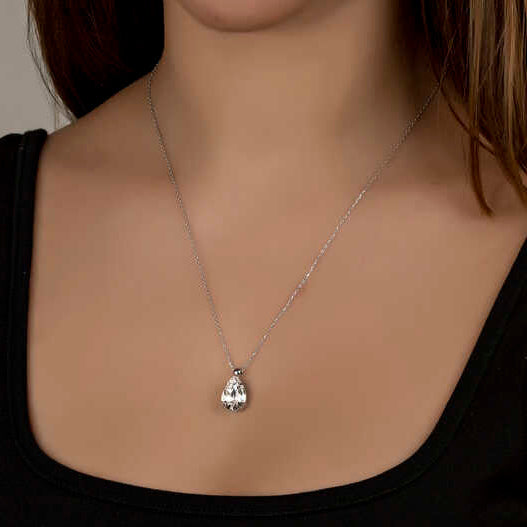 Crystal Stone Drop Women's Silver Necklace