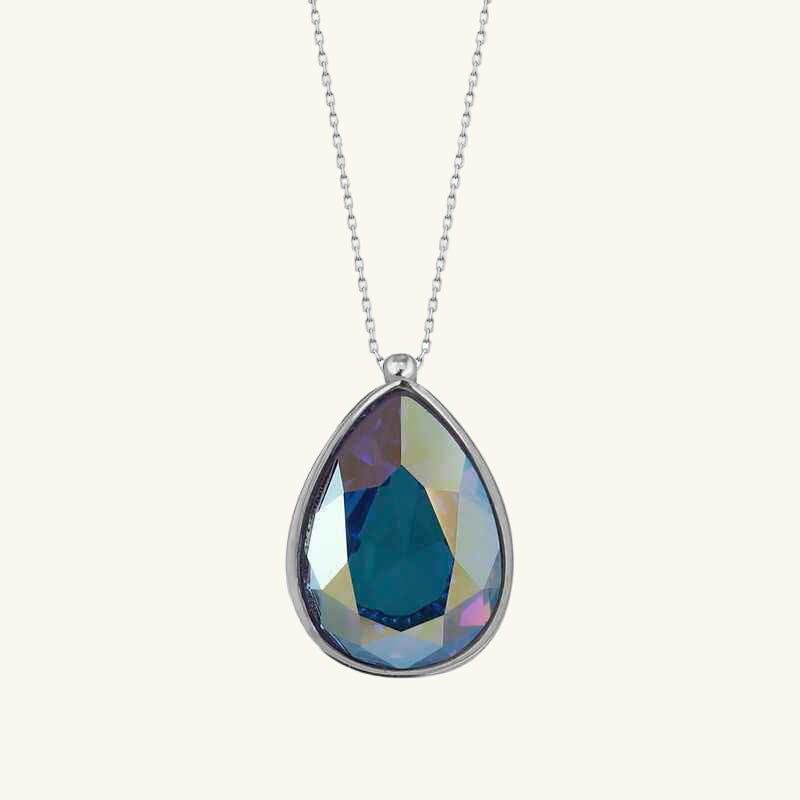Swarovski Crystal Stone Drop Women's Silver Necklace