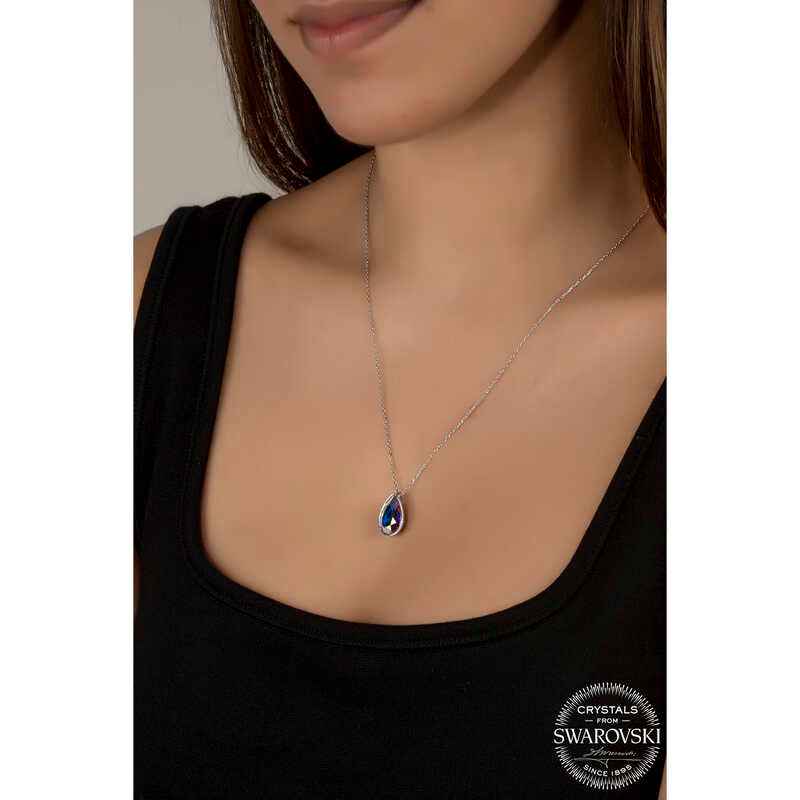 Swarovski Crystal Stone Drop Women's Silver Necklace