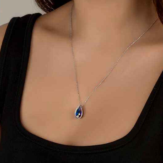 Swarovski Crystal Stone Drop Women's Silver Necklace