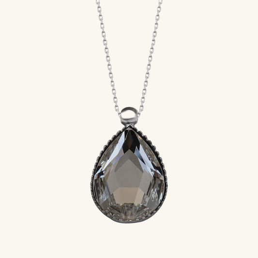 Crystal Stone Drop Women's Silver Necklace