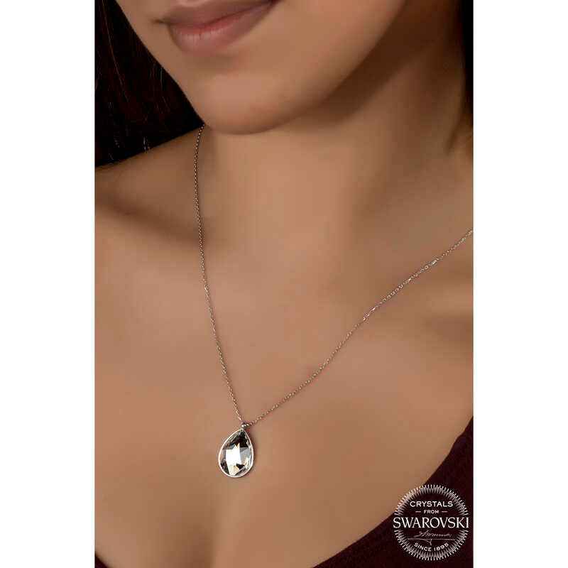 Swarovski Crystal Stone Drop Women's Silver Necklace