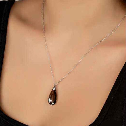 Swarovski Crystal Stone Drop Women's Silver Necklace