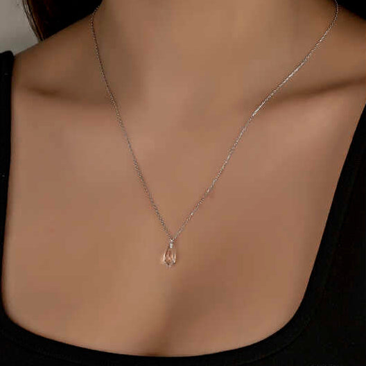 Crystal Stone Drop Cut Women's Silver Necklace