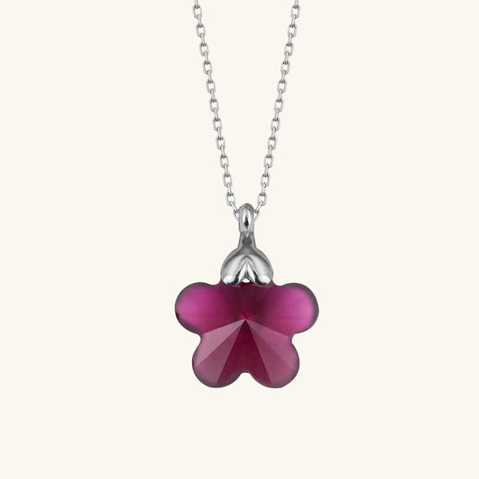 Crystal Fuchsia Daisy Women's Silver Necklace