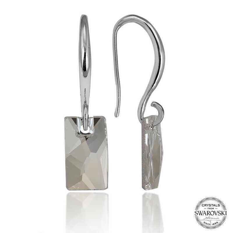 Swarovski Crystal White Baguette Dangle Women's Silver Earrings