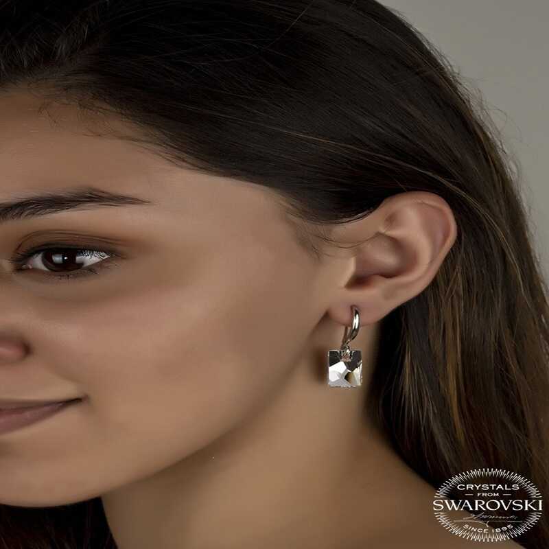 Swarovski Crystal White Baguette Dangle Women's Silver Earrings
