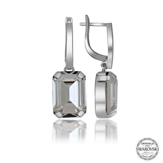 Swarovski Crystal Stone White Baguette Dangle Women's Silver Earrings