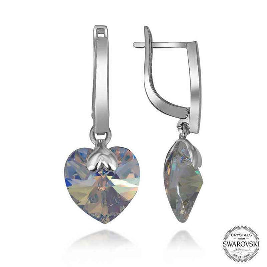 Swarovski Crystal White Heart Dangle Women's Silver Earrings