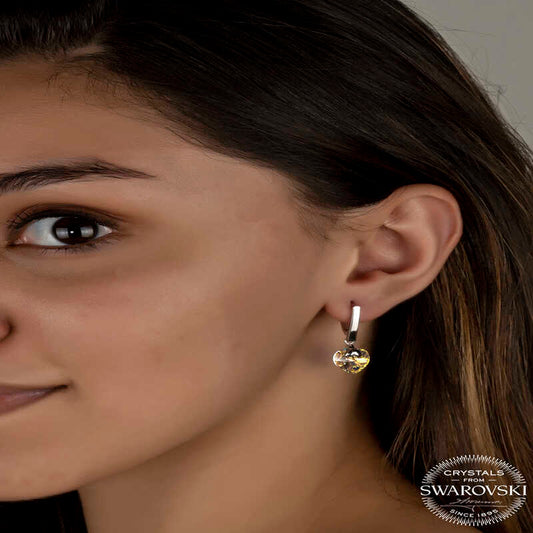 Crystal Stone White Heart Dangle Women's Silver Earrings