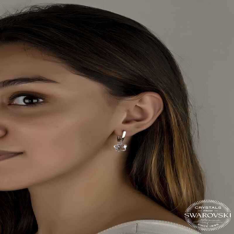 Swarovski Crystal White Daisy Dangle Women's Silver Earring