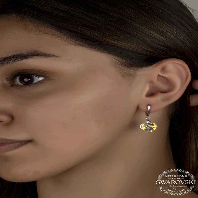 Swarovski Crystal Stone White Dangle Women's Silver Earrings