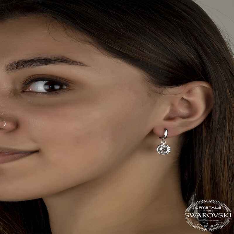 Swarovski Crystal Stone White Dangle Women's Silver Earrings
