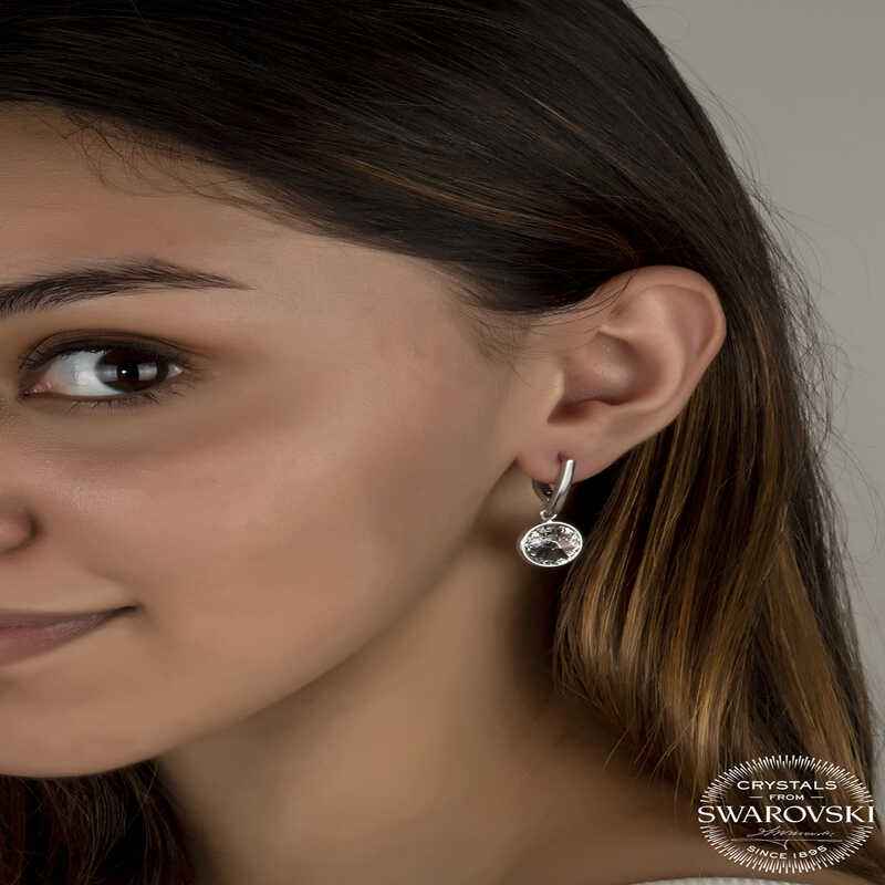 Swarovski Crystal Stone White Dangle Women's Silver Earrings