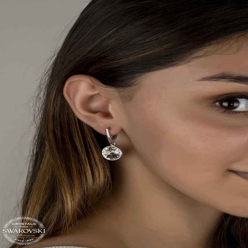 Swarovski Crystal Stone White Dangle Women's Silver Earrings