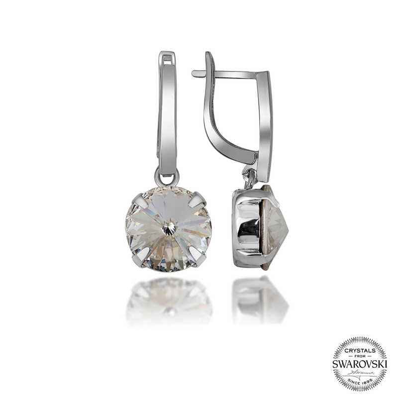 Swarovski Crystal Stone White Dangle Women's Silver Earring