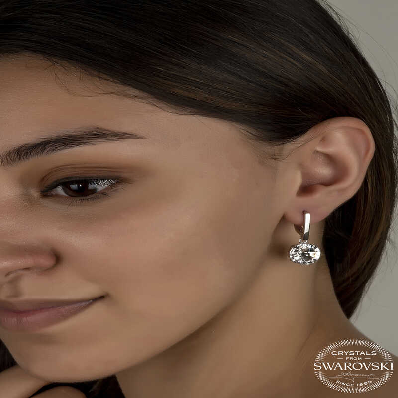 Swarovski Crystal Stone White Dangle Women's Silver Earring