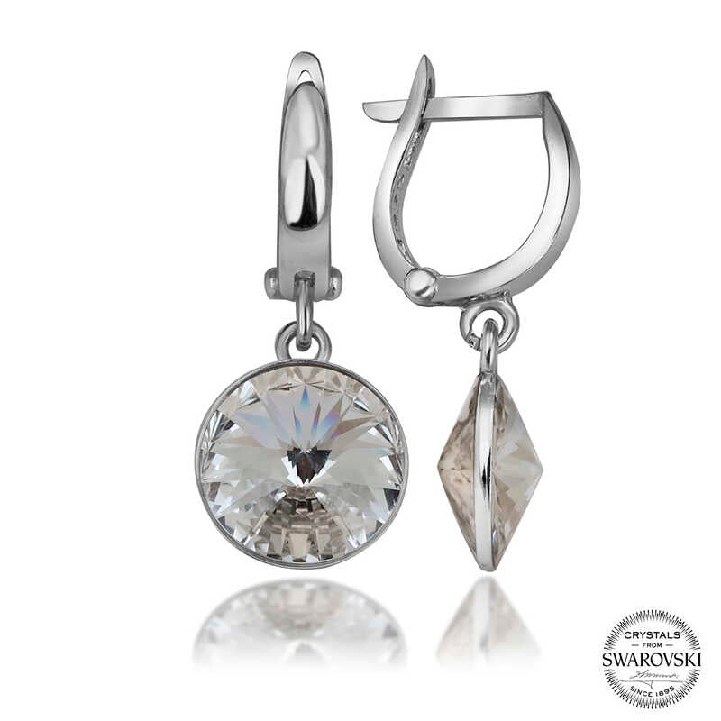 Swarovski Crystal Stone White Dangle Women's Silver Earrings