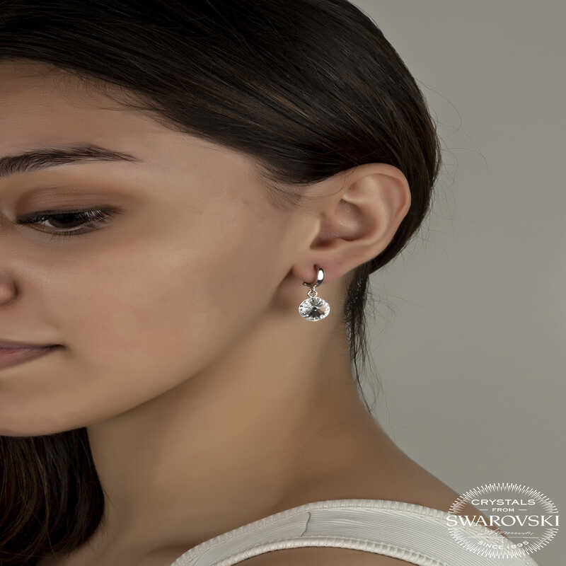 Swarovski Crystal Stone White Dangle Women's Silver Earrings
