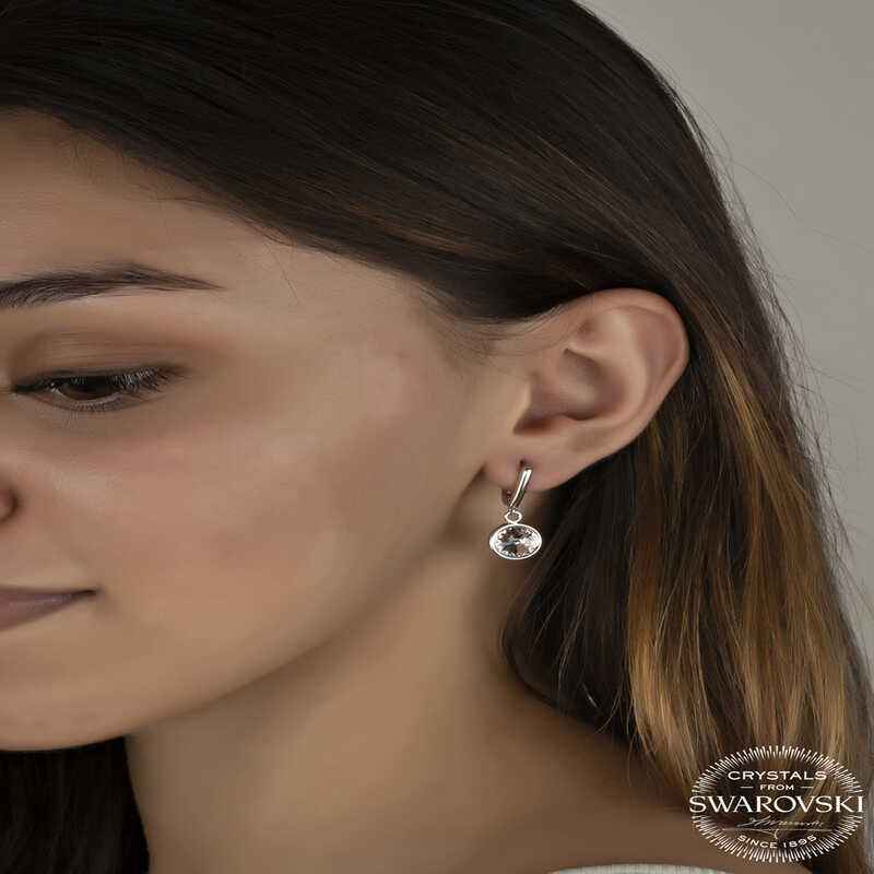 Swarovski Crystal Stone White Dangle Women's Silver Earrings
