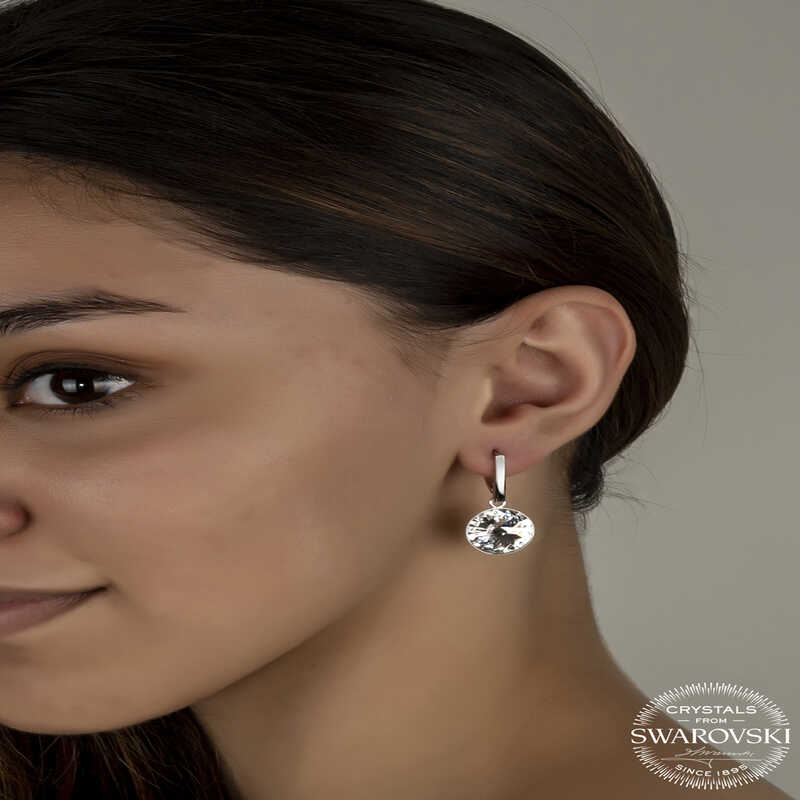 Swarovski Crystal Stone White Dangle Women's Silver Earring