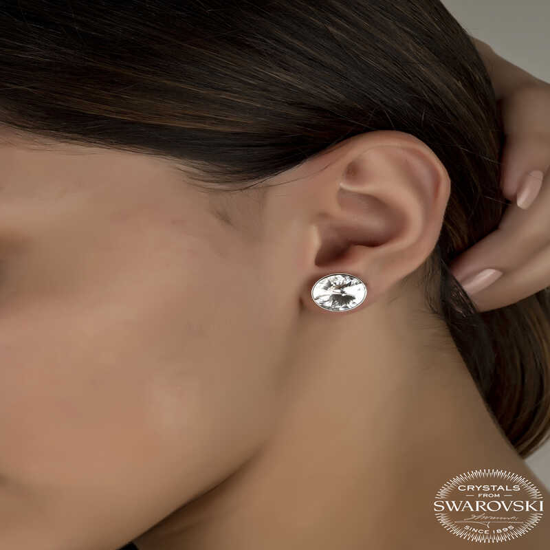 Swarovski Crystal Stone Stud Women's Silver Earring