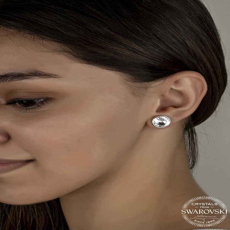 Swarovski Crystal Stone Silver Stud Women's Earring