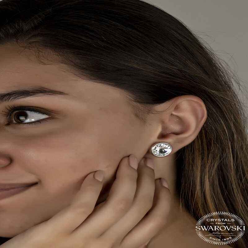 Swarovski Crystal Stone Silver Stud Women's Earring