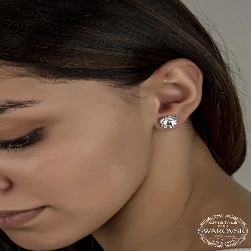 Swarovski Crystal Stone Stud Women's Silver Earring