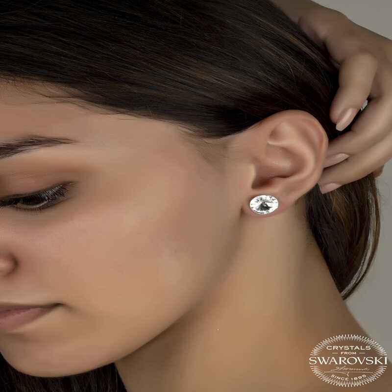 Swarovski Crystal Stone Silver Stud Women's Earring