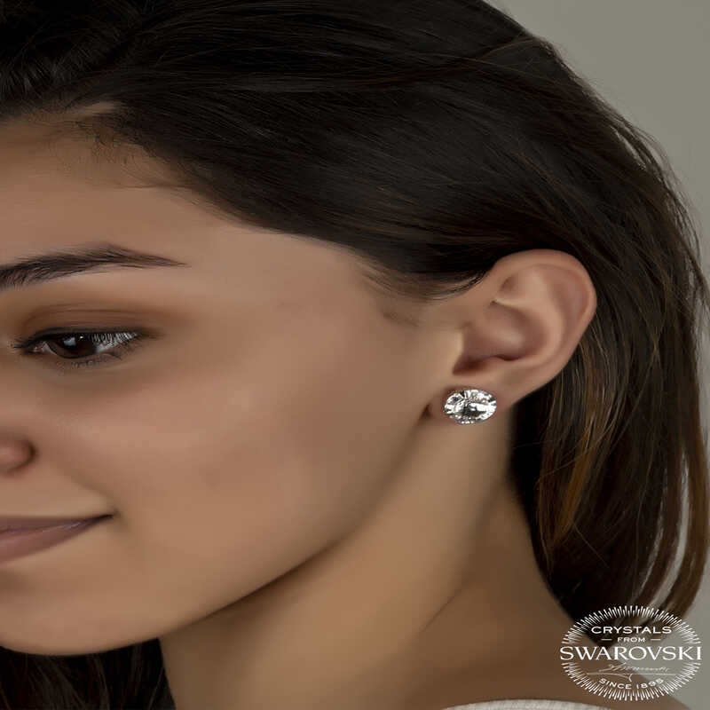 Swarovski Crystal Stone Stud Women's Silver Earring