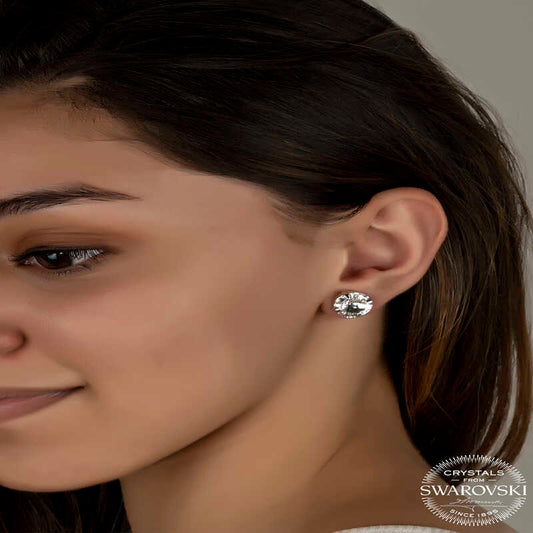 Crystal Stone Stud Women's Silver Earring