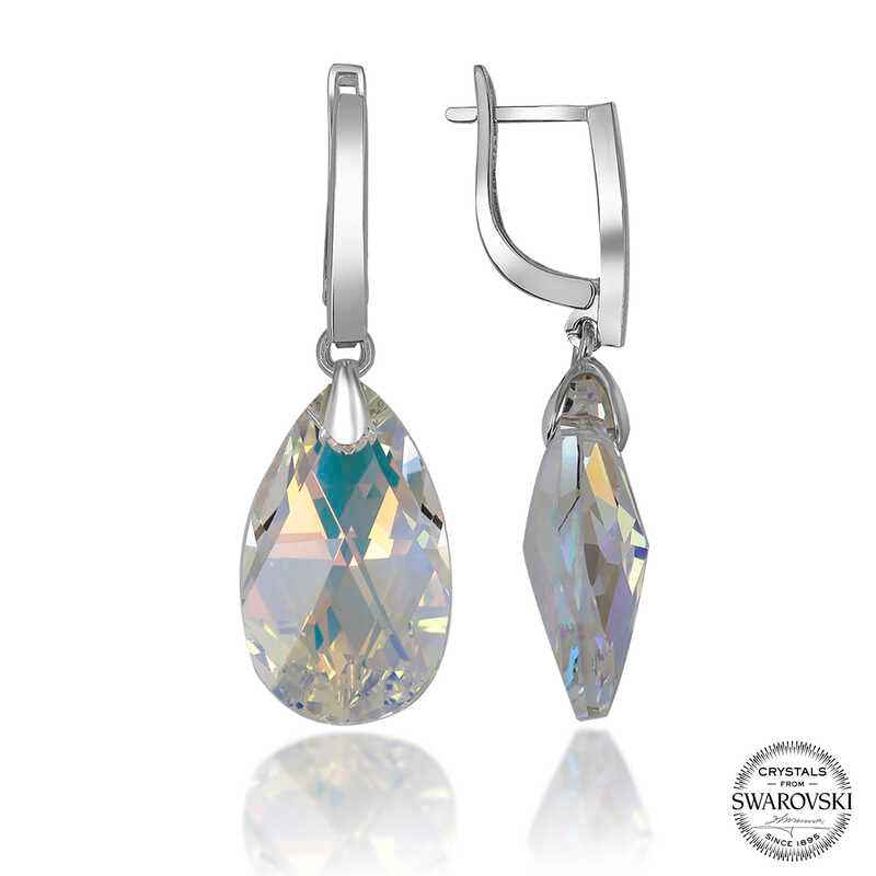 Swarovski Crystal Stone Drop Dangle Women's Silver Earring