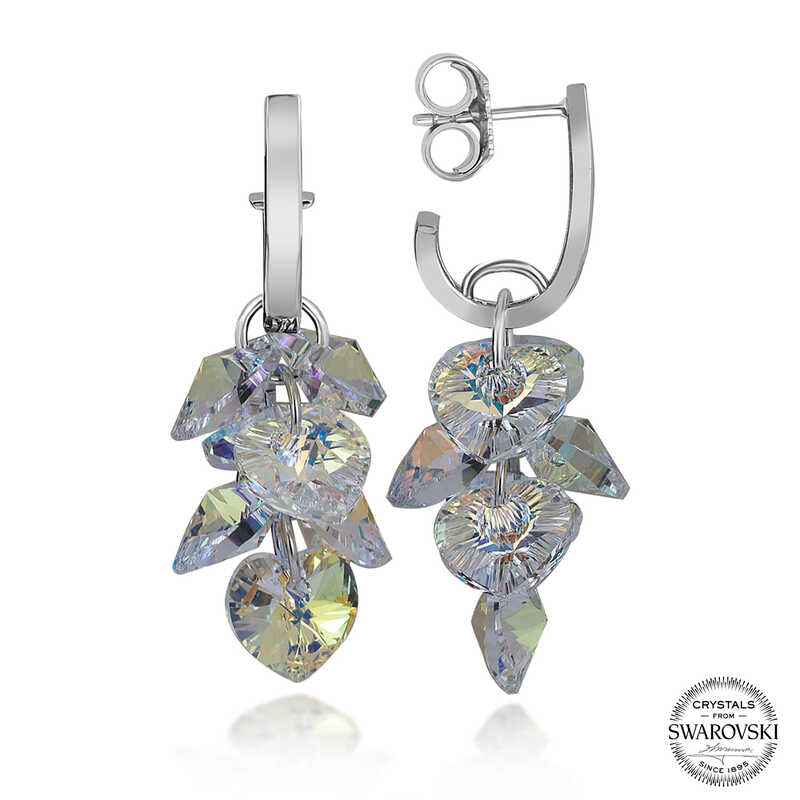 Swarovski Crystal Heart Cluster Dangle Stud Women's Silver Earrings