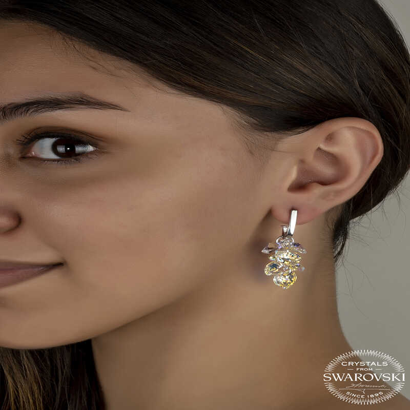 Swarovski Crystal Heart Cluster Dangle Stud Women's Silver Earrings