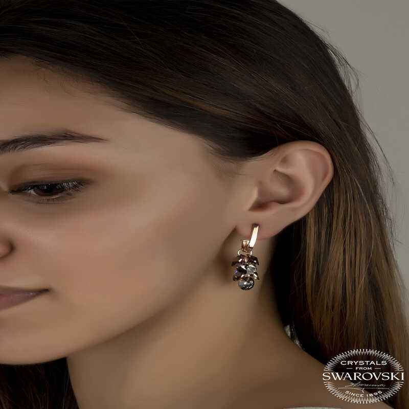 Swarovski Crystal Stone Cluster Drop Stud Women's Silver Earrings