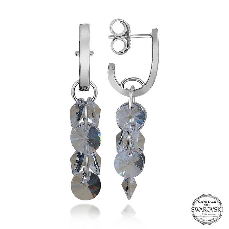 Swarovski Crystal Stone Cluster Drop Stud Women's Silver Earrings