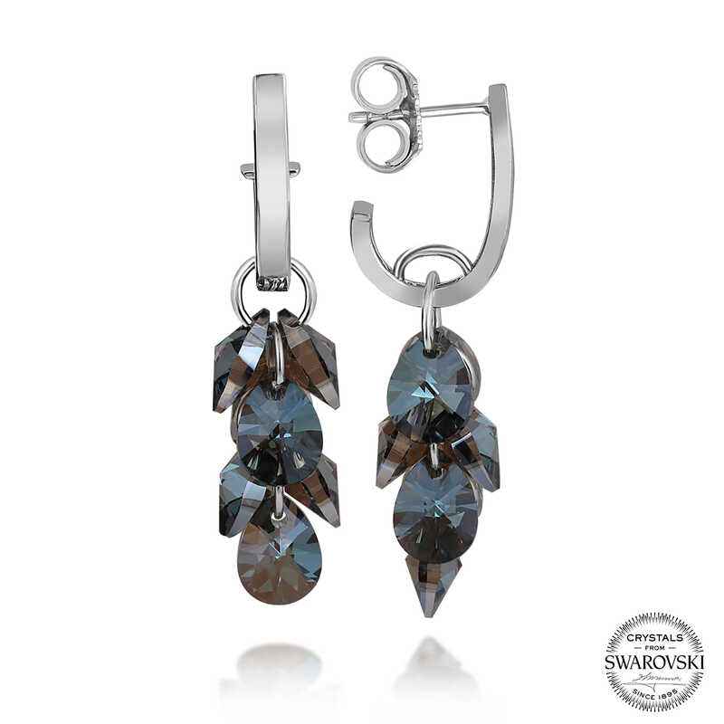 Swarovski Crystal Stone Cluster Dangle Stud Women's Silver Earrings