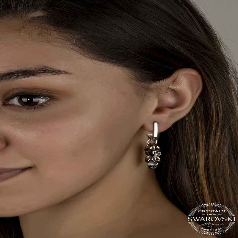 Swarovski Crystal Stone Cluster Dangle Stud Women's Silver Earrings