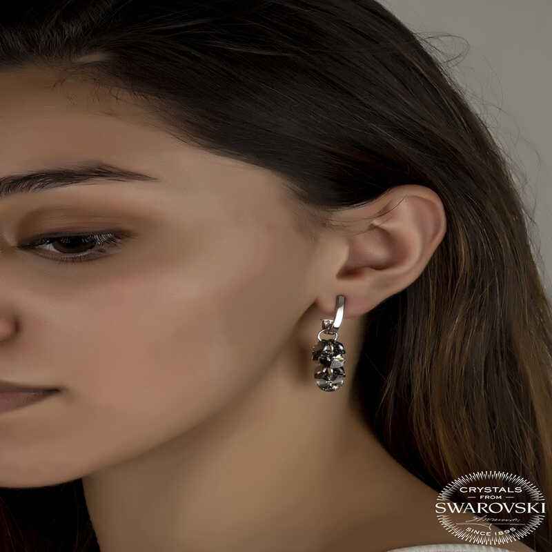 Swarovski Crystal Stone Cluster Drop Stud Women's Silver Earrings