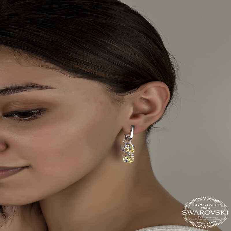 Swarovski Crystal Stone Cluster Dangle Stud Women's Silver Earrings