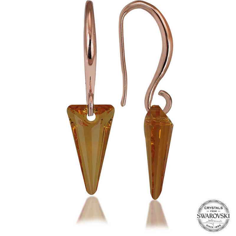 Swarovski Crystal Yellow Stone Triangular Dangle Women's Silver Earrings