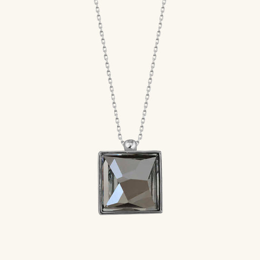 Square Crystal Stone Women's Silver Necklace
