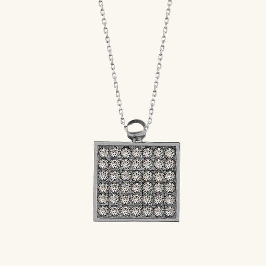 Square Swarovski Crystal Stone Women's Silver Pendant
