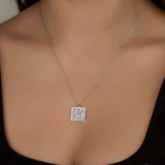 Square Crystal Stone Women's Silver Necklace