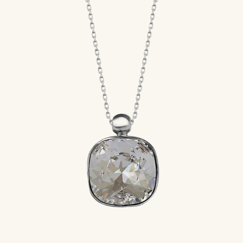 Swarovski Crystal Square Stone Women's Silver Necklace