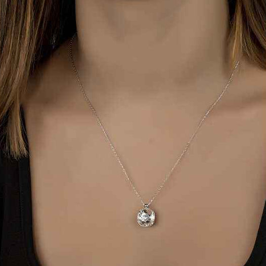 Swarovski Crystal Square Stone Women's Silver Necklace